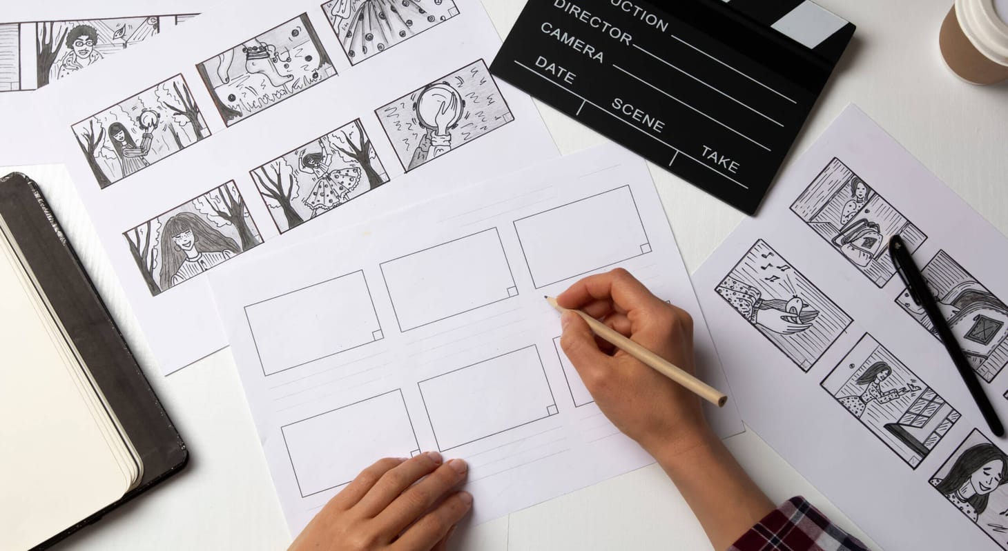 Image of a person storyboarding a short film as part of an innovation storytelling project